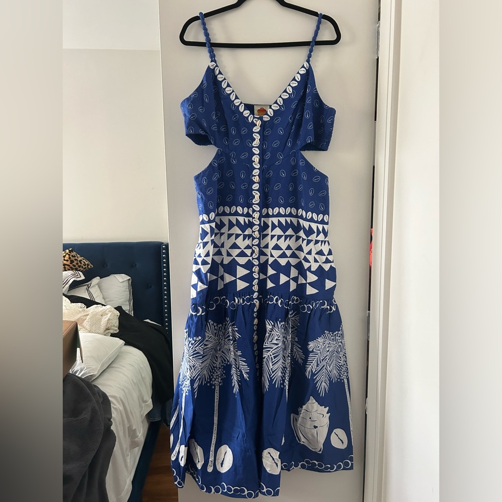 Farm Rio Blue Mixed Ondina Midi Dress XL NWT - Picture 3 of 15